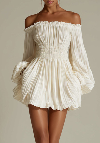 Women Off Shoulder Ruched Long Sleeve Dress