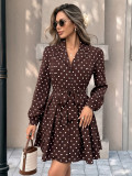 Women Shirt Tie Waist Polka Dot Dress