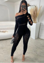 Women Autumn Sexy Hollow Knitting Jacquard Stretch Jumpsuit Women Autumn Sexy Hollow Knitting Jacquard Stretch Jumpsuit