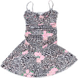 Women Summer Sexy Sleeveless Strap Leopard Print Dress