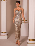 Women Sequin Strap Strapless Bodycon Dress