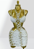 Women Sexy Hollow Steel Bead Halter Neck Summer Beach Holidays Dress
