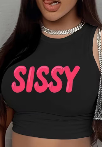 Women Letter Print Sleeveless Crop Top