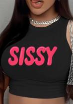 Women Letter Print Sleeveless Crop Top Women Letter Print Sleeveless Crop Top