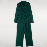 Women Elegant Pearl Long Sleeve Blazer and Pant Two Piece Set