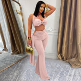Women Sexy Summer Strapless Lace-Up Two-Piece Set