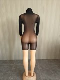 Women’s Sexy Stretch See Through Zip Up Hooded Bodysuit
