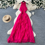 Women French Halter Neck Sleeveless Summer Ruffled Holidays Maxi Dress