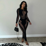Women Autumn Knitting Hollow Stretch Jumpsuit