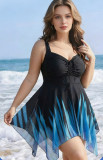 Plus Size Women Irregular Mesh Skirt Spa One Piece Swimsuit