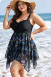 Plus Size Women Irregular Mesh Skirt Spa One Piece Swimsuit