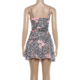 Women Summer Sexy Sleeveless Strap Leopard Print Dress