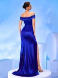 Women Off Shoulder Slit Mermaid Evening Dress