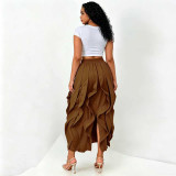 Women Elegant Cargo Skirt Patchwork Lace Trim Office Wear Midi Skirt