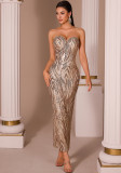 Women Sequin Strap Strapless Bodycon Dress