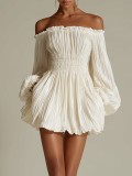 Women Off Shoulder Ruched Long Sleeve Dress