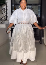 Women French Rhinestone Turndown Collar Lantern Sleeve Mesh Tassel Patchwork Dress Women French Rhinestone Turndown Collar Lantern Sleeve Mesh Tassel Patchwork Dress
