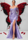 Women Off Shoulder Beaded Mesh Long Sleeve High Slit Mermaid Evening Dress