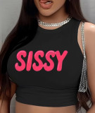 Women Letter Print Sleeveless Crop Top