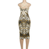 Women Autumn Printed Strap Bodycon Dress