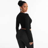Women V-Neck Cross Long Sleeve Top