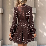Women Shirt Tie Waist Polka Dot Dress