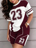 Women Spring Summer Casual Printed Short Sleeve Top and Shorts Two Piece Set