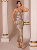 Women Sequin Strap Strapless Bodycon Dress