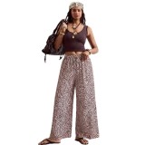 Women Autumn Striped Tie Printed Trousers