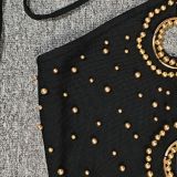Women Halter Neck Hollow Sexy Beaded Bandage Maxi Dress