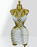 Women Sexy Hollow Steel Bead Halter Neck Summer Beach Holidays Dress