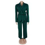 Women Elegant Pearl Long Sleeve Blazer and Pant Two Piece Set