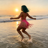 Women Multi-Color Tassel Casual Sexy Bikini Two Pieces Swimsuit