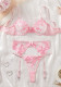 Women Sexy Floral Embroidery Underwire Bra Three-Piece Lingerie Set