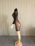 Women’s Sexy Stretch See Through Zip Up Hooded Bodysuit