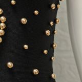 Women Halter Neck Hollow Sexy Beaded Bandage Maxi Dress