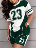 Women Spring Summer Casual Printed Short Sleeve Top and Shorts Two Piece Set