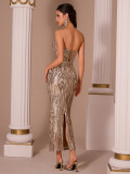 Women Sequin Strap Strapless Bodycon Dress