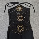 Women Halter Neck Hollow Sexy Beaded Bandage Maxi Dress