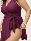 Plus Size Women Skirted Tie Beach One Piece Swimsuit