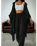 Women’s Summer Linen Three Piece Cropped Halter Neck Top and High Waist Wide Leg Pants Set