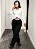 Women’s Plus Size Casual Round Neck Short Sleeve Crop Top and High Waist Drawstring Wide Leg Sweatpants Set