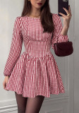 Women’s Fall & Winter Christmas Long Sleeve Plaid Low Back Bow Mini Dress