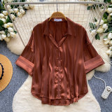 Women’s Summer Fashion Satin Slim Fit Career Shirt