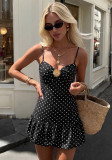Women’s Summer Sleeveless Polka Dot Low Back Strap Mini Dress