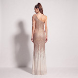 Women’s Elegant Gradient Sequin Beaded Slash Shoulder Formal Party Slit Gown