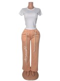 Women’s Plus Size Side Letter Print High Waist Drawstring Casual Straight Leg Sweatpants