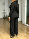Women’s Fall & Winter Plus Size Solid Color Casual Career Asymmetrical Long Sleeve Pants Set