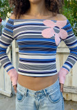 Women’s Fall Off Shoulder Striped Color Block Printed Top