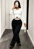 Women’s Plus Size Casual Round Neck Short Sleeve Crop Top and High Waist Drawstring Wide Leg Sweatpants Set